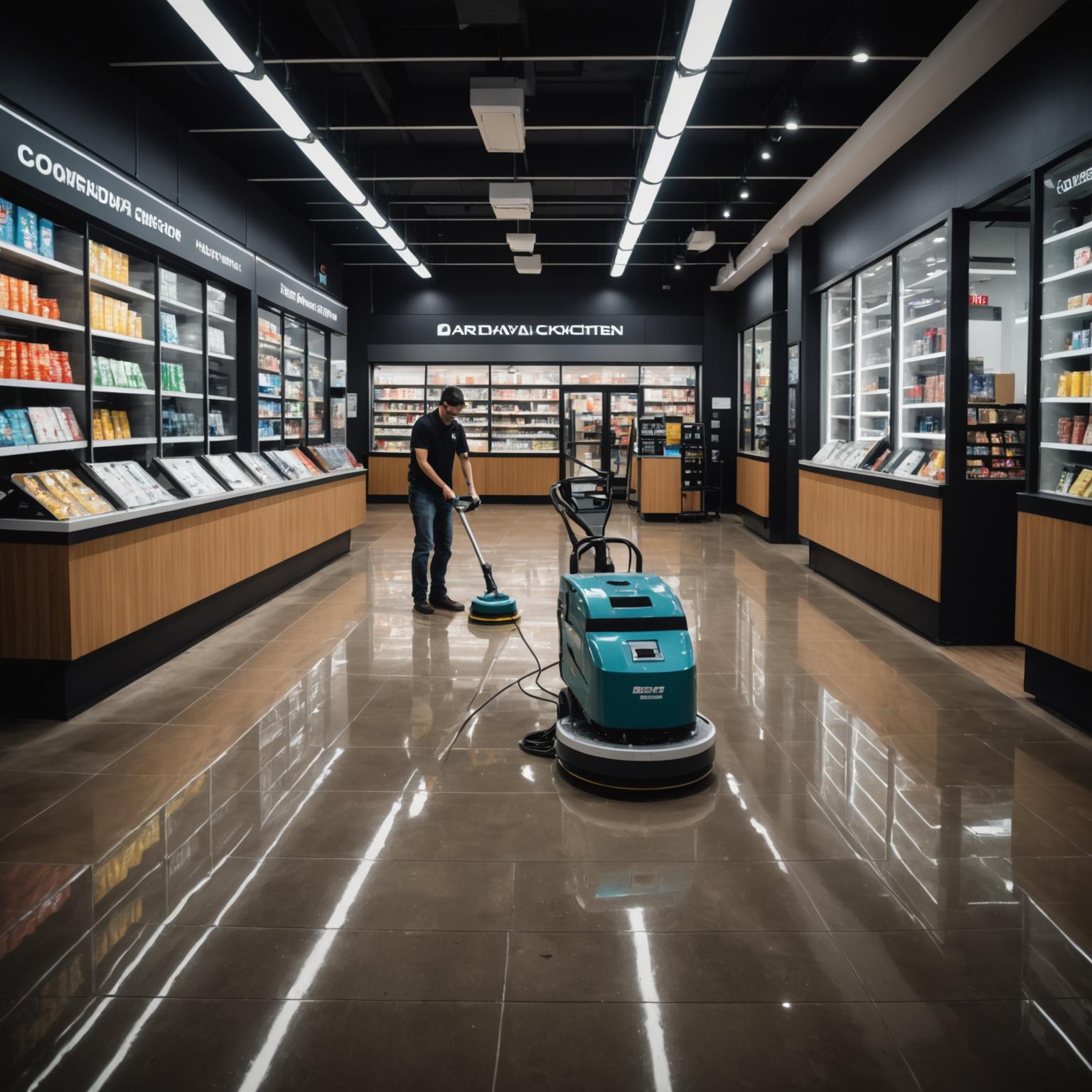 Retail store cleaning with polished floors and spotless display areas